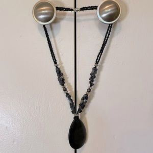 Hematite & black bead necklace 18”